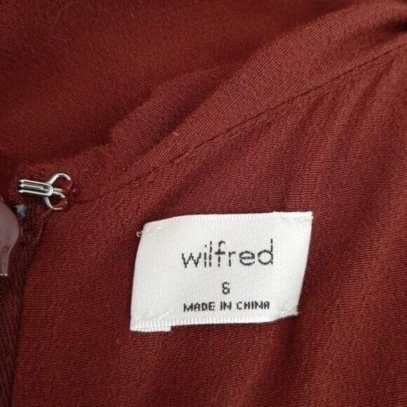 WILFRED Aritzia Veda Ruched Mini Dress Burgundy Brown Sz 6 - Picture 10 of 13